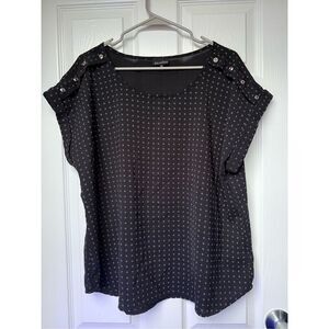 Zenobia Back Blouse Cap Sleeve 1XL Button Embroidered Office Career